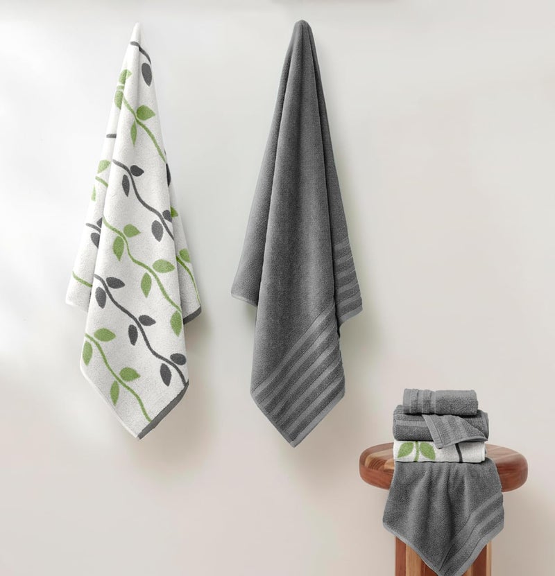 Modern Threads Organic Vines 6-Piece 100% Cotton Towel Set â€“ Yarn Dyed Jacquard & Solid â€“ Includes 2 Bath Towels, 2 Hand Towels, 2 Washcloths â€“ Absorbent, Quick Dry, Soft & Durable â€“ Gray - Image 2